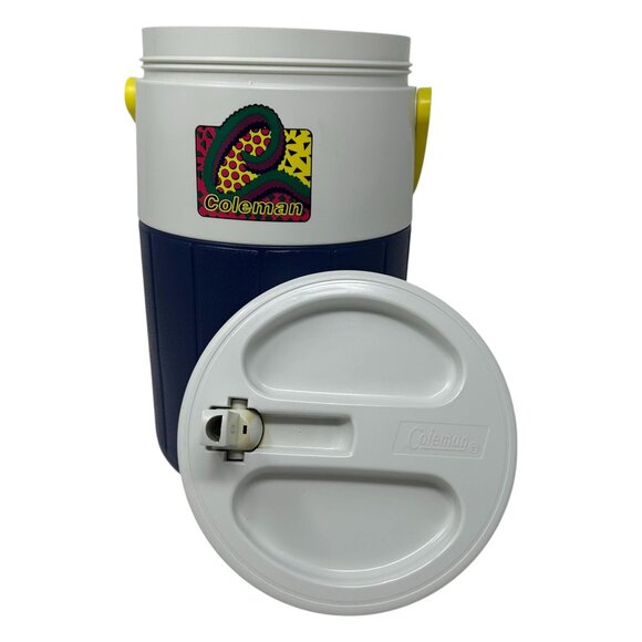 Vintage 1993 Coleman Insulated Water Jug Cooler 90s Blue Funky Retro USA Made - Picture 5 of 16